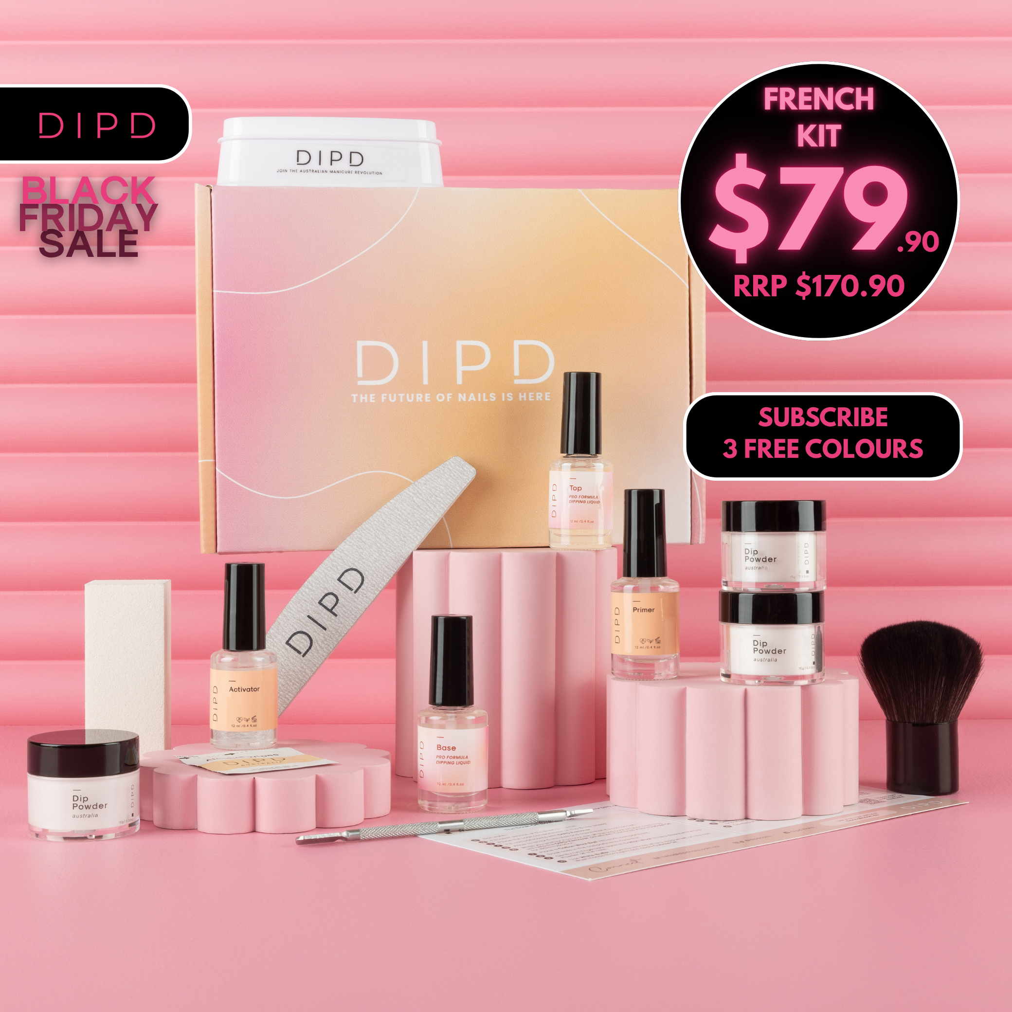 Dip Puder Nagel-Kit – Mit Tablett, Bürste, Feilen, Puffer & Schieber, Für French Nails Zuhause