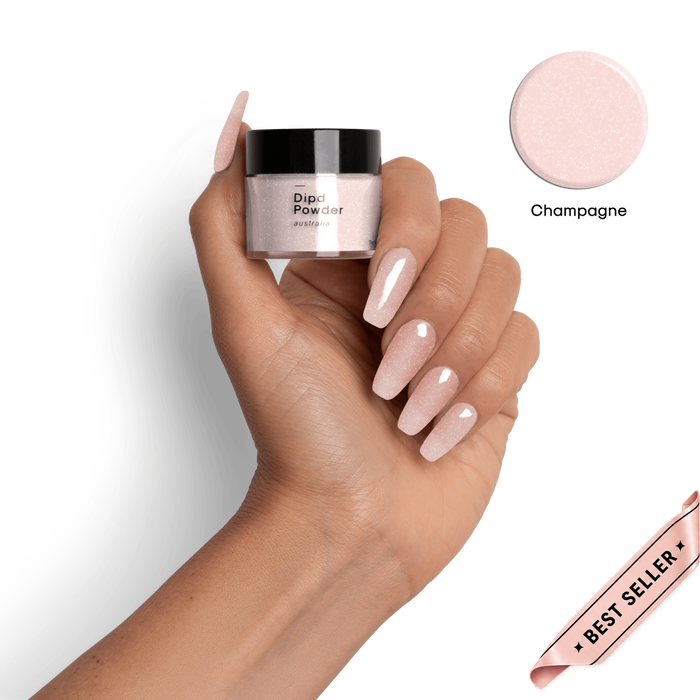 Champagne dip powder semi transparent with shimmer by DIPD Nails