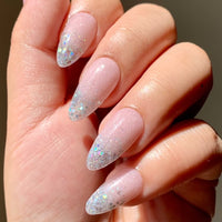 DIPD Nails Australia Pink Tutu ombre with silver song litter on natural nails