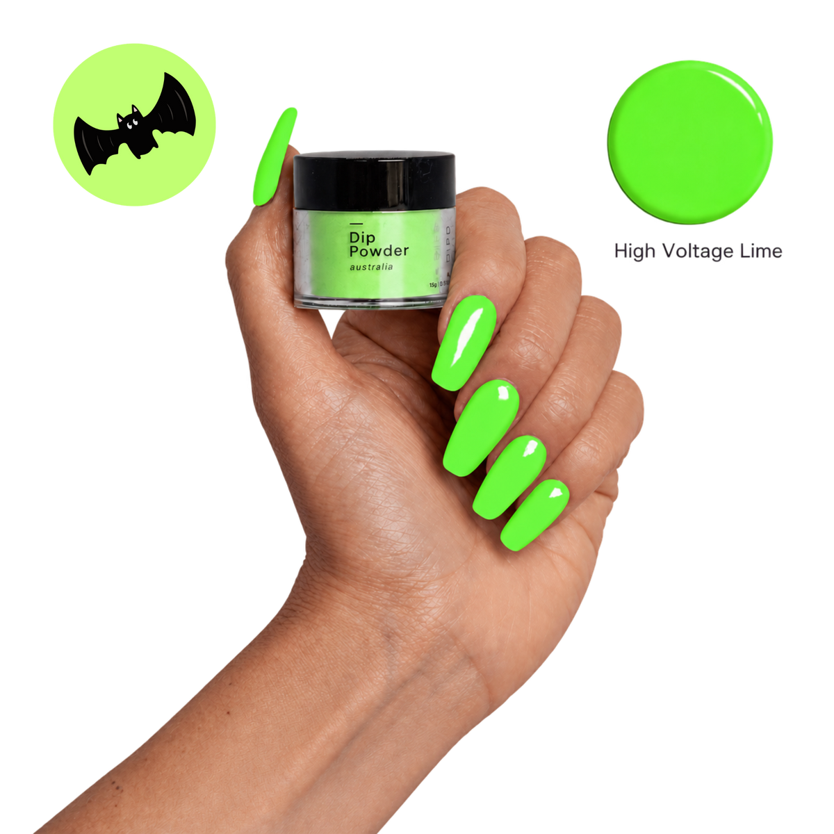 High Voltage Lime dip powder colour for bright neon green nails