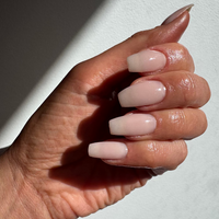 Best selling premium Nudie dip powder colour on natural nails. A semi opaque finish and high gloss manicure using DIPD Nails Pro Liquids