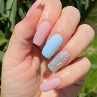 pink tutu and powder blue with silver song dip powder colours maniure