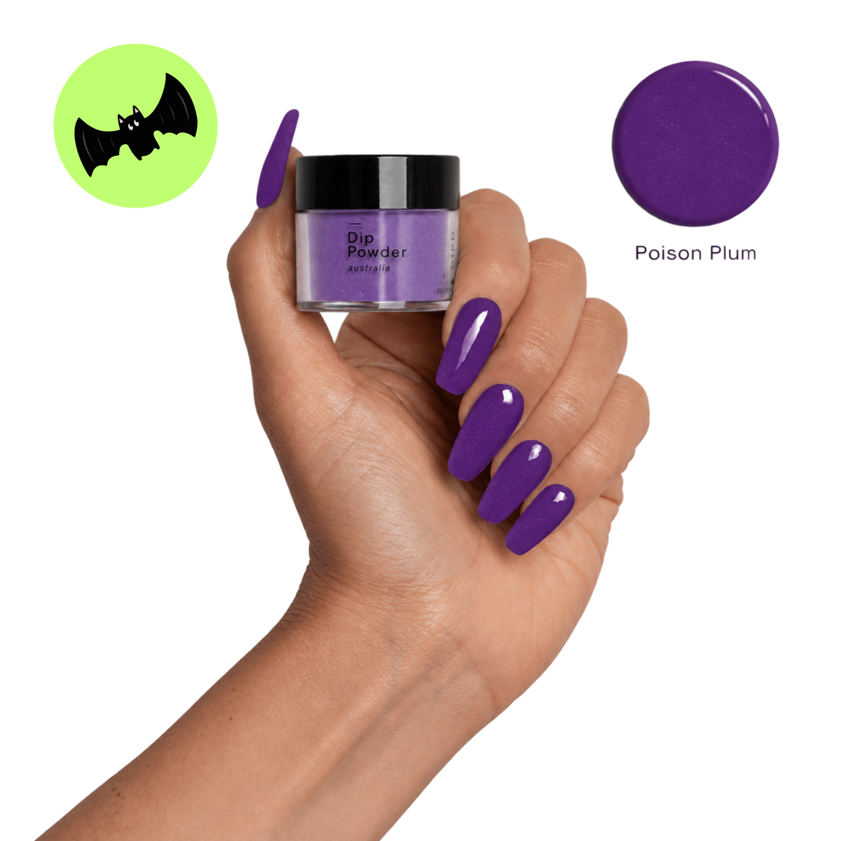 Poison Plum Dip Powder Colour showing pot of colour and swatch