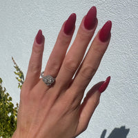 Promiscuous deep red dip powder colour on natural almond nails using DIPD Nails products