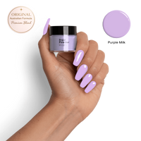 Purple milk dip powder nails showing a soft purple nail colour using the DIPD nails system. Australian made premium quality