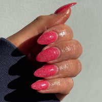 Sweetheart Red DIPD Nails Red Coral Shimmer Dip Powder on natural nails